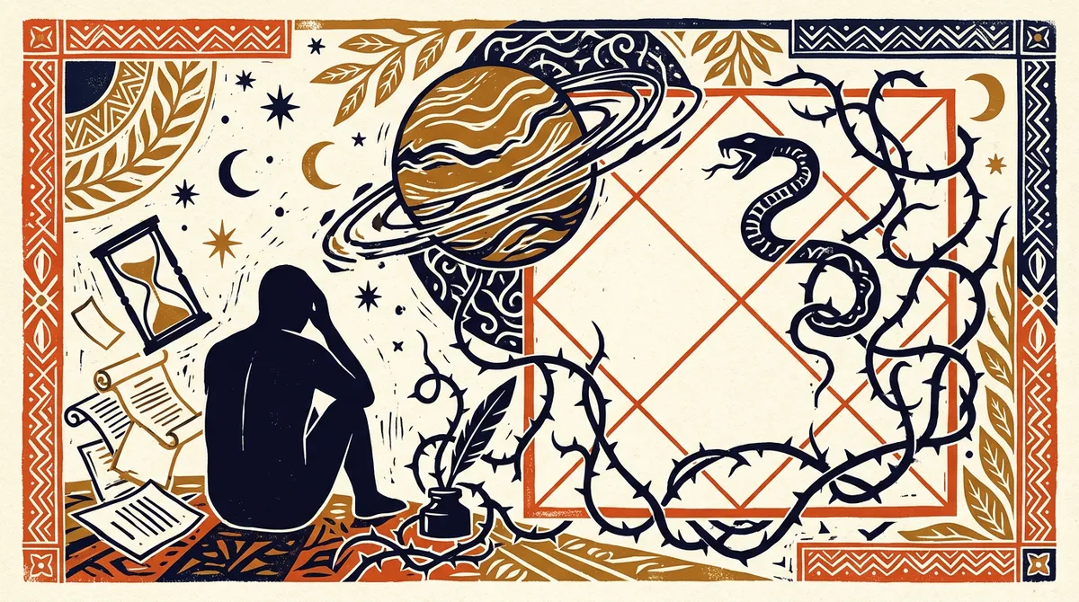 Flat block print illustration showing an open book and pen on a desk for daily focus