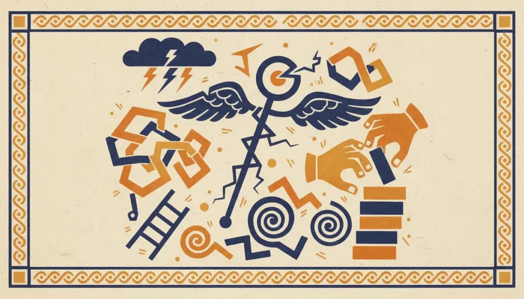 Flat block print illustration showing an open book and pen on a desk for daily focus