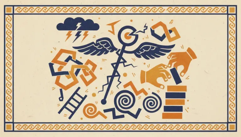 Flat block print illustration showing an open book and pen on a desk for daily focus