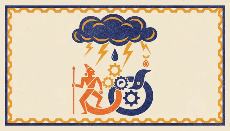 A stylized teardrop representing the Ardra Nakshatra in a traditional block-print style.