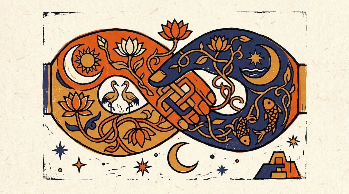 Geometric illustration of moon signs and zodiac paths for compatibility analysis.
