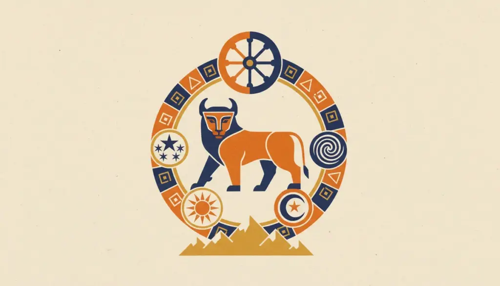 A block print style image of a bull representing the Chatushpada Karana.