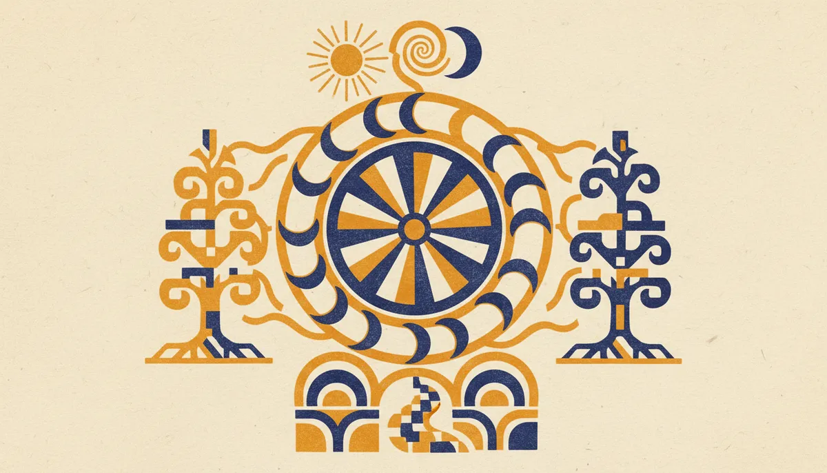 Dasha Sandhi Order of Periods in Vedic Astrology 1 Block-print illustration of a symbolic planetary doorway representing the junction between two Vedic astrology periods.