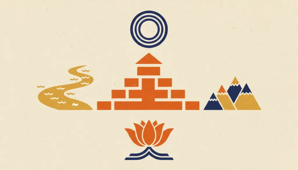A minimalist block-print style illustration representing the tenth lunar day with symbolic patterns.