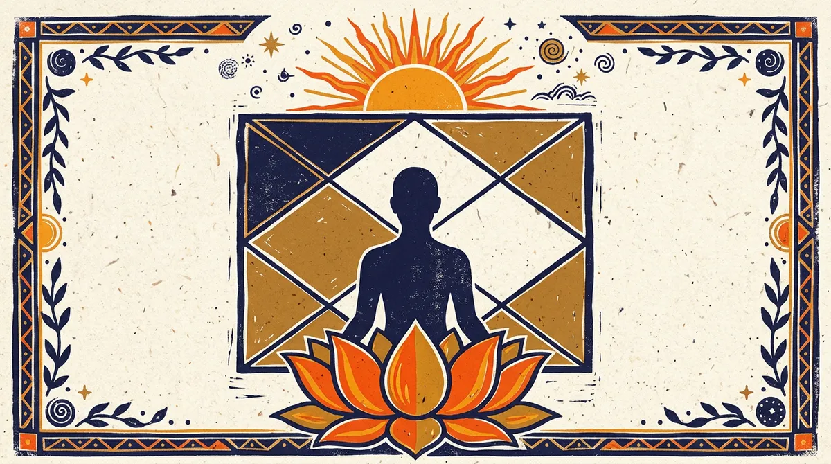 A stylized sun rising over a horizon line representing the first house in Vedic astrology.