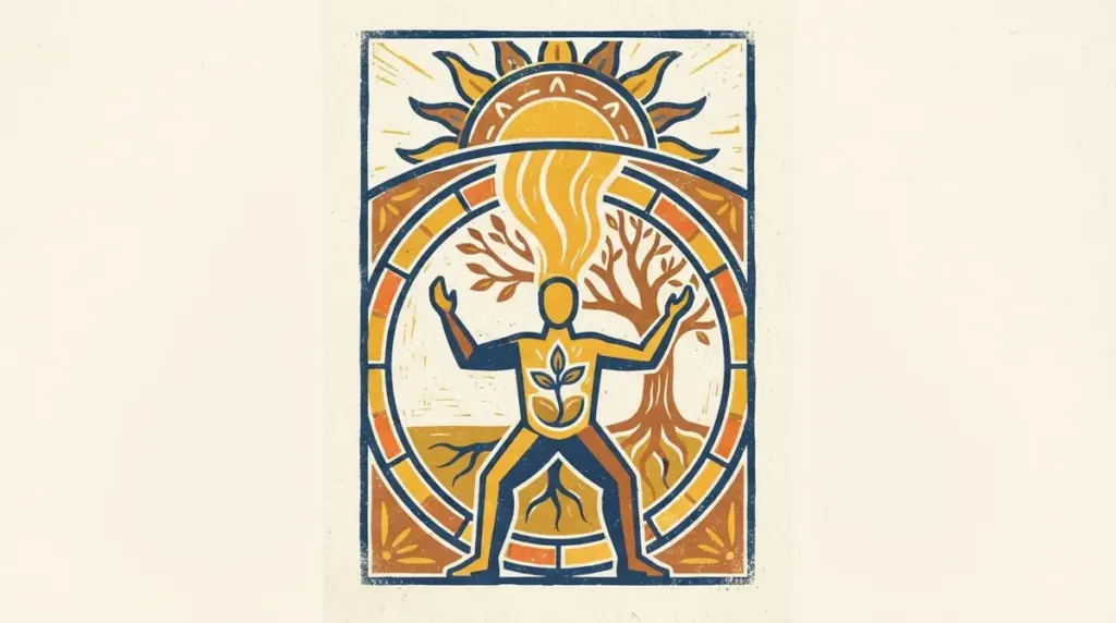 A stylized sun rising over a horizon line representing the first house in Vedic astrology.