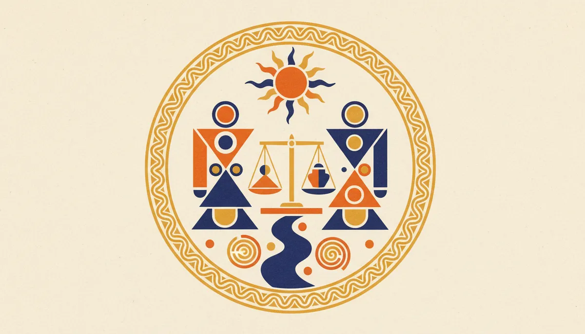Geometric block-print illustration representing harmony and compatibility.