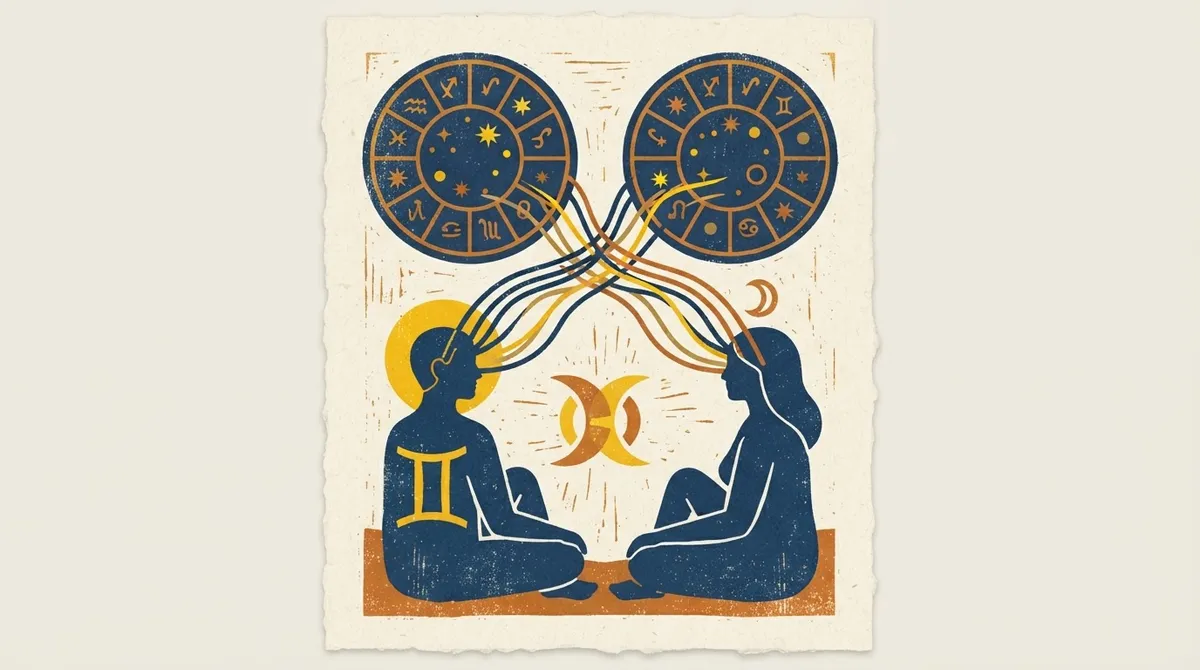 Stylized celestial moons representing Gemini Moon sign compatibility.