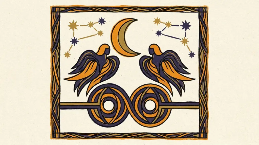 Stylized celestial moons representing Gemini Moon sign compatibility.