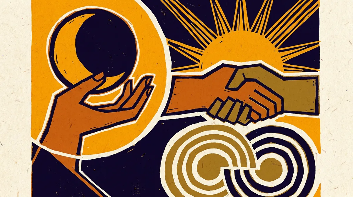 A block-print style image of a hand and lotus, representing the Hasta nakshatra.