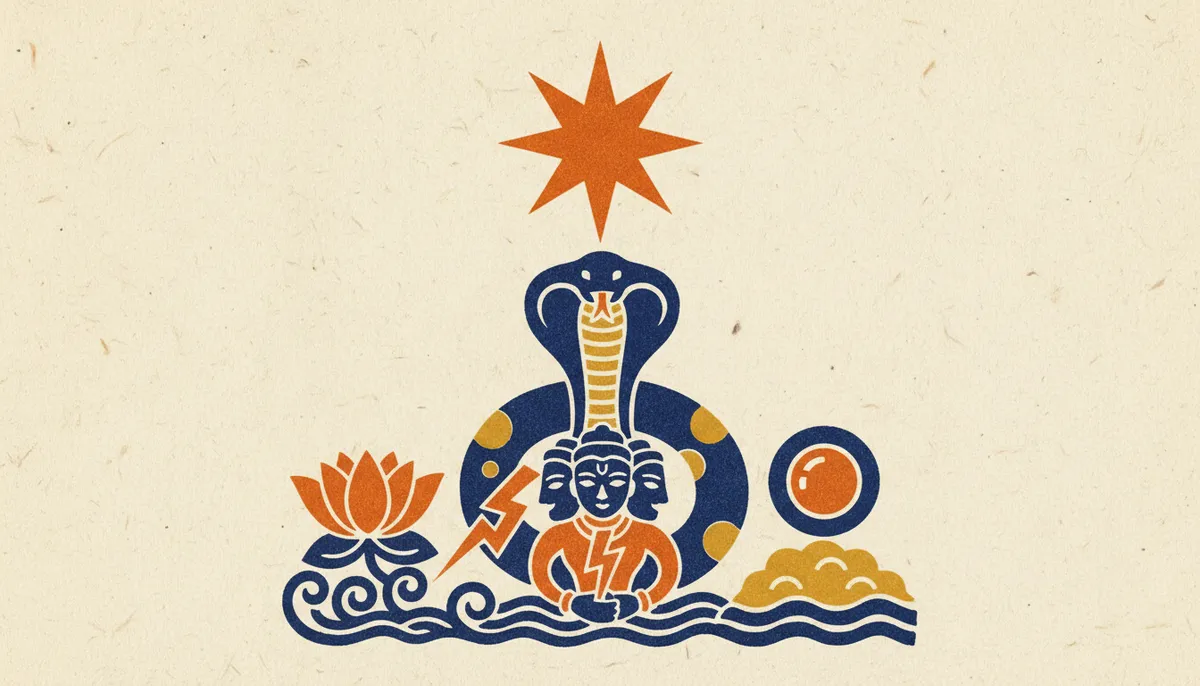 Understanding the Jyeshtha Nakshatra Ruling Planet 1 A stylized, flat block-print graphic of an earring, representing the Jyeshtha nakshatra symbol.