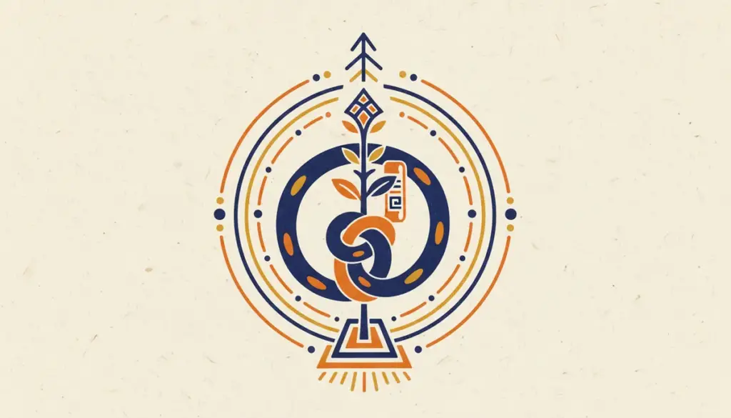A minimalist block-print style graphic representing the union of Mercury and Ketu.