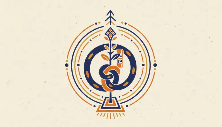 A minimalist block-print style graphic representing the union of Mercury and Ketu.