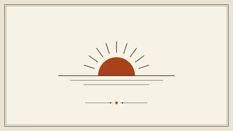 Flat saffron half sun rising over an ink horizon line with radiating rays