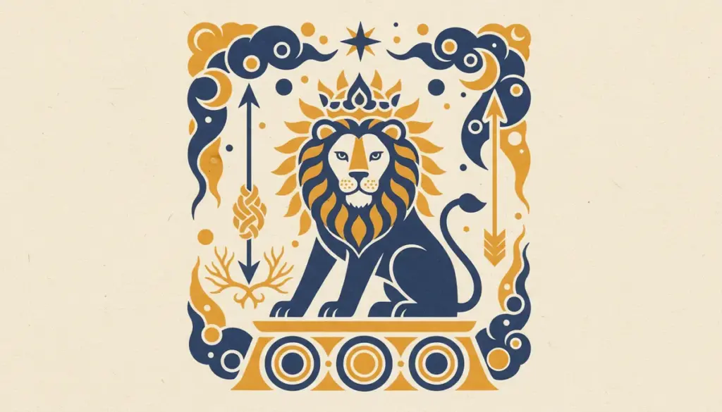 A stylized block-print image of a royal throne representing the Magha nakshatra.