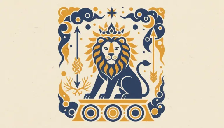 A stylized block-print image of a royal throne representing the Magha nakshatra.