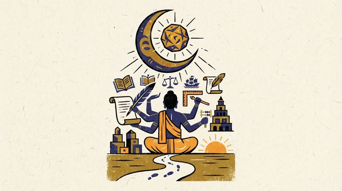Mercury Antardasha Chandra Mahadasha Career Themes Guide 1 Celestial block print illustration representing planetary cycles and career reflection.