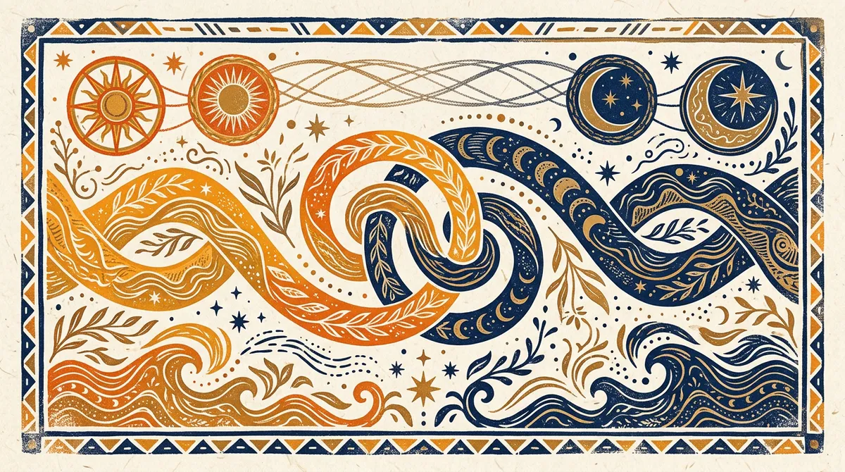 Nadi Koota How It Is Scored in Vedic Astrology 1 A symbolic representation of two intersecting circular patterns representing astrological balance.