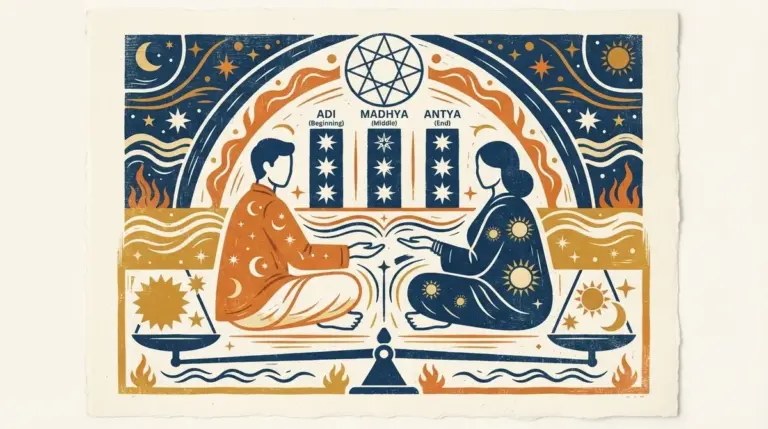 A symbolic representation of two intersecting circular patterns representing astrological balance.