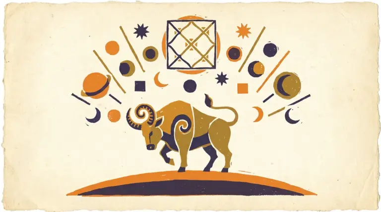 A simple block-print style bull illustration representing the Taurus sign.